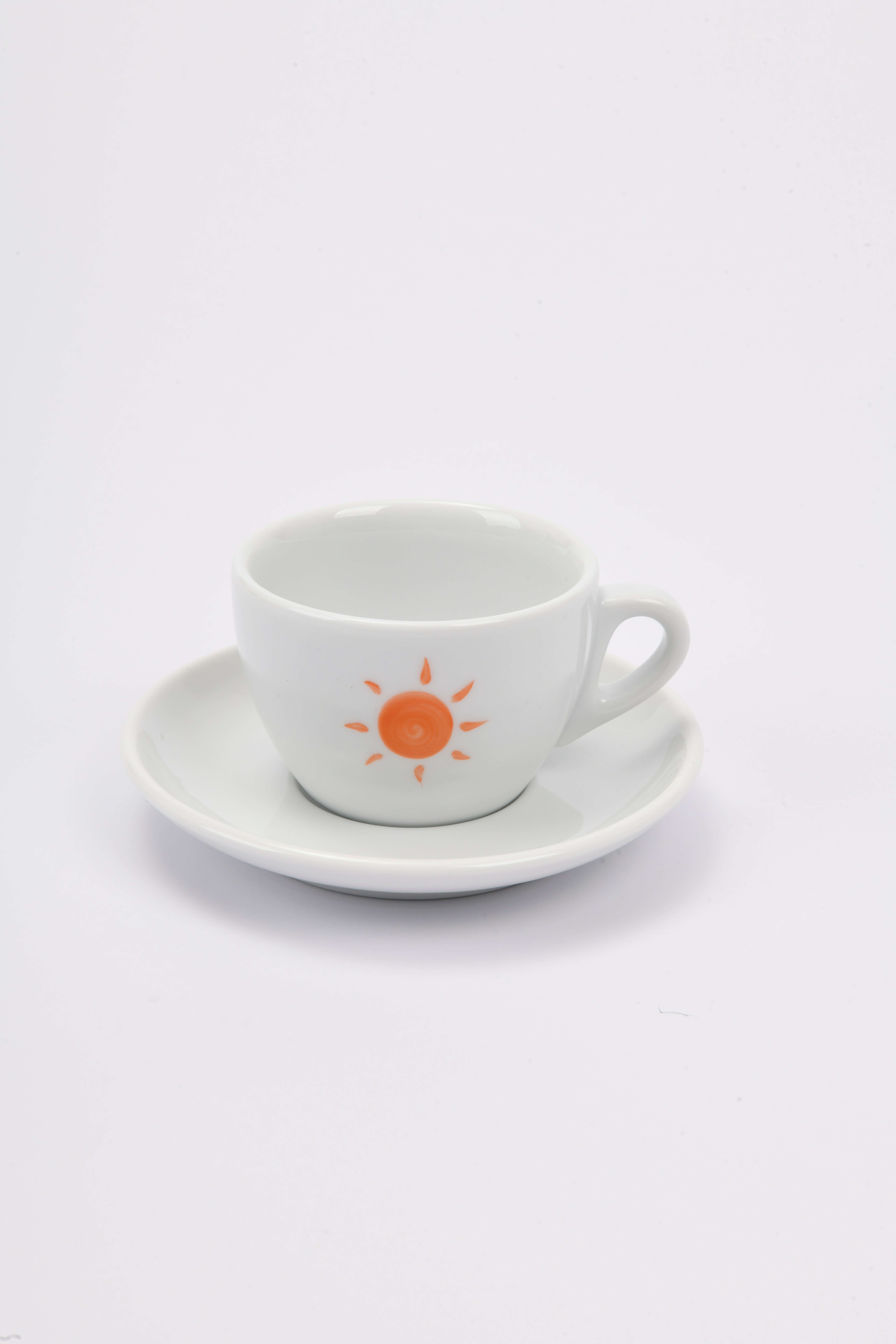 ANCAP Verona El Yapımı Turuncu ’’Güneş’’ Desenli Cappuccino Fincan ve Tabak Takımı - 180 ml