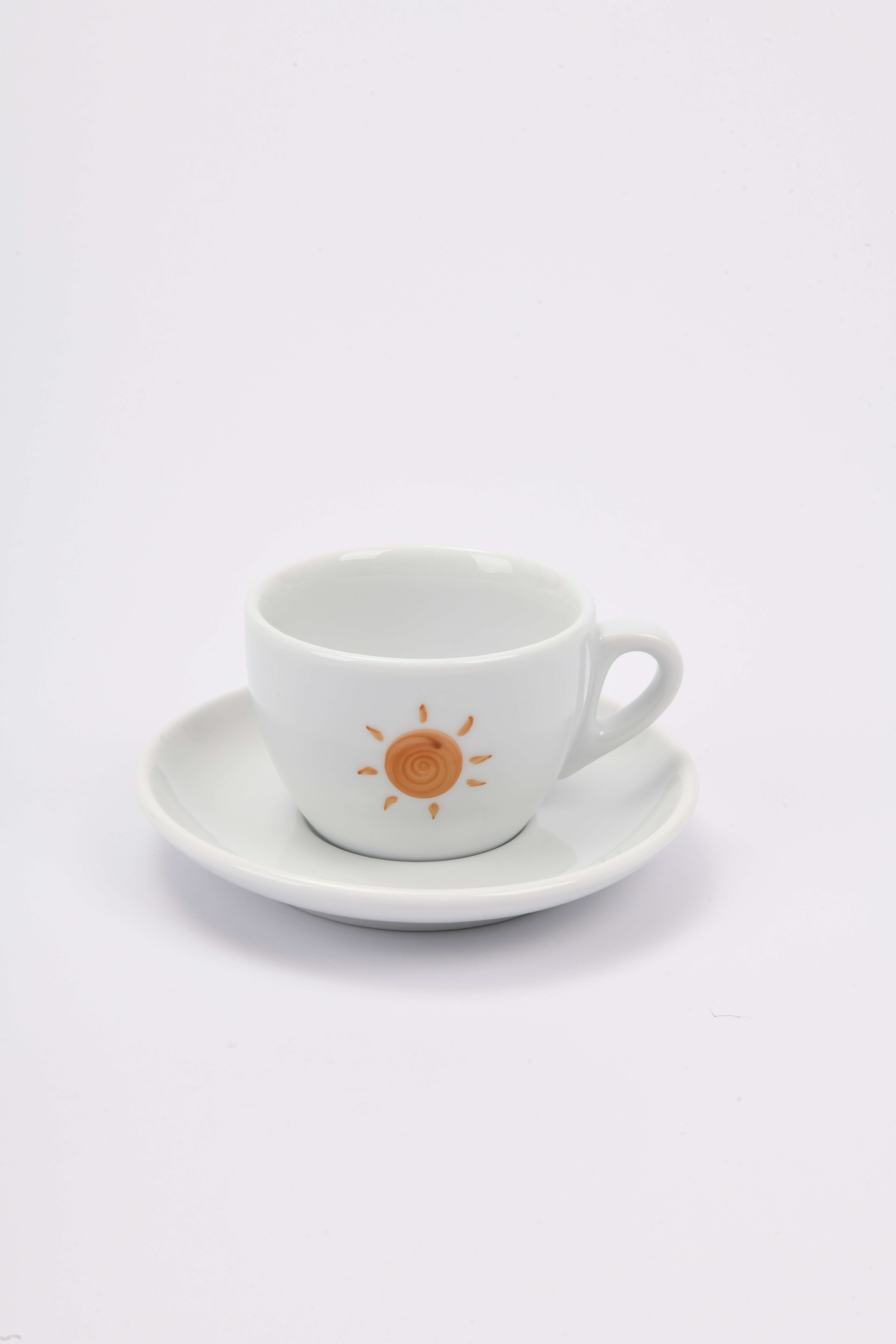 ANCAP Verona El Yapımı Karamel ’’Güneş’’ Desenli Cappuccino Fincan ve Tabak Takımı - 180 ml